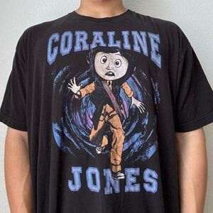 Coraline Movie Graphics Black Tee Shirt